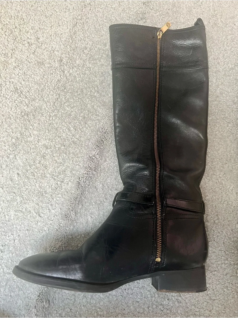 Tory Burch Black Leather Knee-High Riding Boots with Gold Hardware- 9M